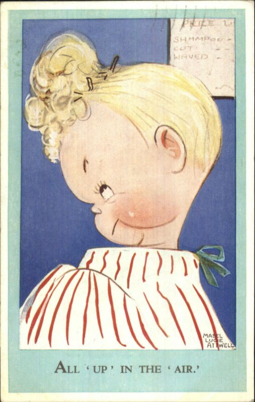 Mabel Lucie Attwell Cute Little Girl Funny Haircut at Barber Shop Postcard