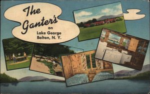 Bolton New York NY Lake George The Ganter's Motel Multi-View Linen Postcard