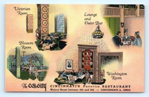 Postcard OH Cincinnati The Colony Restaurant Multiview Vintage Linen #2 I10