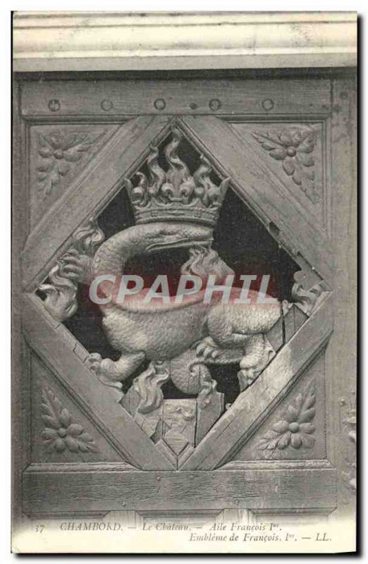 Old Postcard Chambord Le Chateau Francois 1er Wing Emblem of Francois 1er