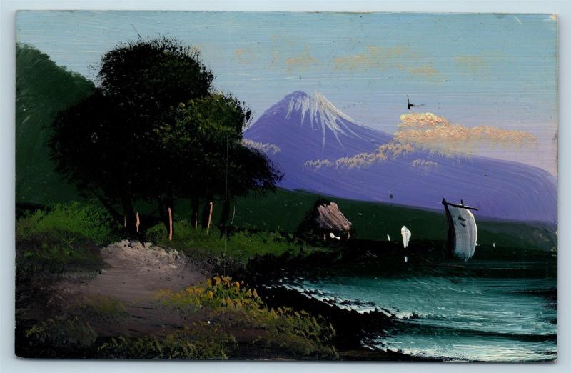 Postcard Japan Hand Painted Art Purple Mount Fuji c1920s #2 M15