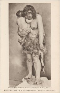 Restoration of Neanderthal Woman & Child Chicago IL Field Museum Postcard H8