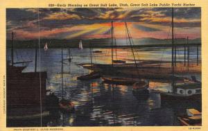 UT, Utah  GREAT SALT LAKE PUBLIC YACHT HARBOR~Sunrise  BOATS  c1940's Postcard