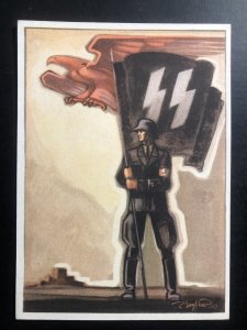 Original Mint WW2 Germany Propaganda Picture Postcard Waffen SS Flag