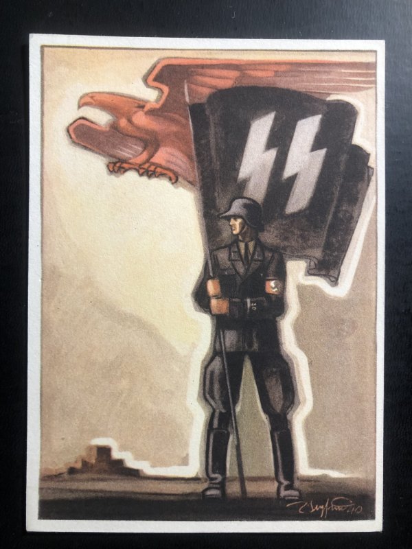 Original Mint WW2 Germany Propaganda Picture Postcard Waffen SS Flag