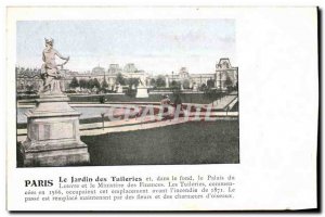 Old Postcard Paris The Tuileries Gardens and in the background the Louvre and...