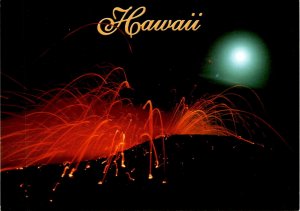 Hawaii, postcard, lava explosions, full moon, Peter French, Maui Pacifi postcard