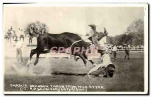 Postcard Old Wild West Cowboy Indian Charlie Johnson throw from Wild Steer Ro...