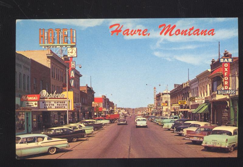 HAVRE MONTANA DOWNTOWN MAIN STREET SCENE VINTAGE POSTCARD 1950's CARS