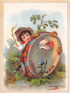 Approx. Size: 4 x 5.25 Little boy with the tambourine  Late 1800's Tradecard ...