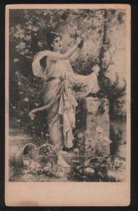 3101693 Lovely NYMPH in Garden by ZATZKA vintage 1902 year RPPC
