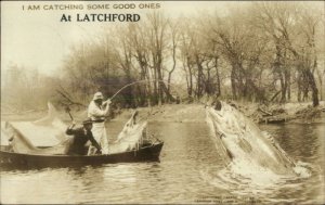 Latchford Ontario Fishing Exaggeration Fantasy Real Photo Postcard