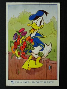 Walt Disney DONALD DUCK Romance Love & Flowers c1940s Postcard by Valentine 4039