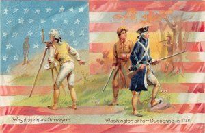 US Patriotic George Washington as Surveyor Fort Duquesne embossed postcard B987