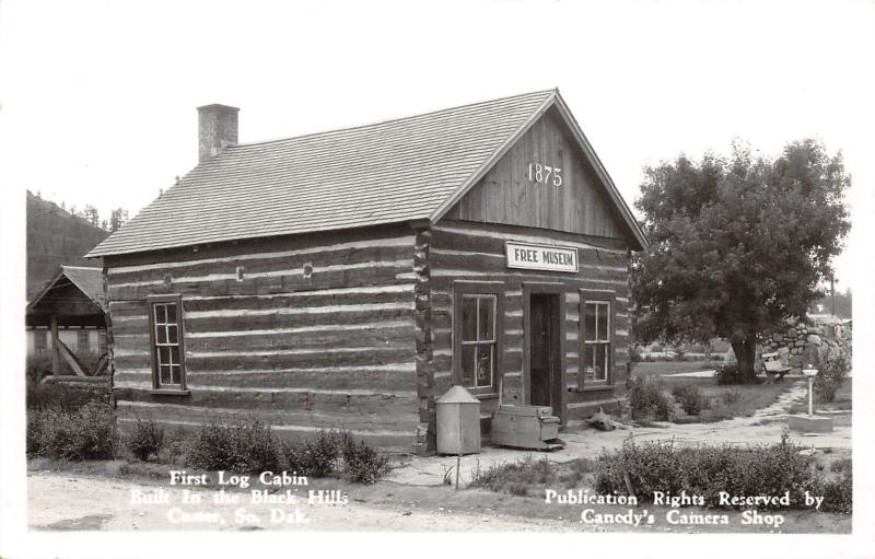 D72/ Custer South Dakota SD Postcard Real Photo RPPC c40s Log Cabin Museum 1875