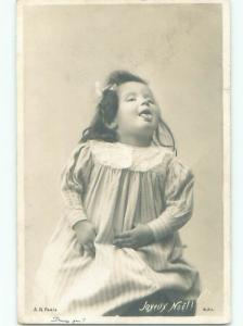 rppc 1904 Christmas GIRL CATCHES SNOWFLAKES ON HER TONGUE AC8221