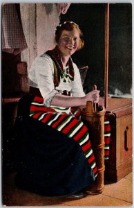 Woman Pounding Occupational Culture & Tradition Rattvik Sweden Postcard