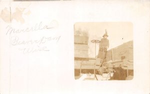 J47/ Beaver Dam Wisconsin RPPC Postcard c1910 Woman Train Cars Brake 247