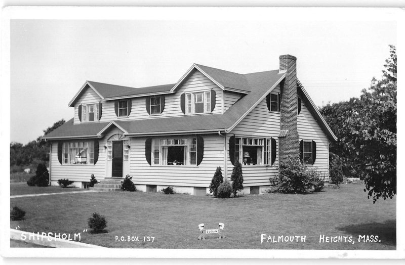 RPPC SHIPSHOLM Falmouth Heights, MA Cape Cod House Dugan Sign c1950s Postcard