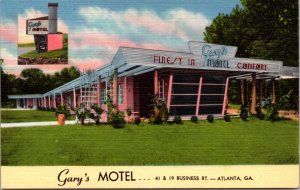 Linen Postcard Gary's Motel 41 and 19 Business Rt in Atlanta, Georgia