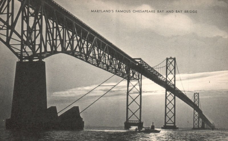 Vintage Postcard View of Famous Chesapeake Bay and Bay Bridge Maryland MD