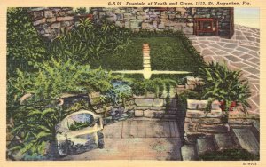 Vintage Postcard 1930's Fountain of Youth  & Cross w/ Romance St. Augustine FL