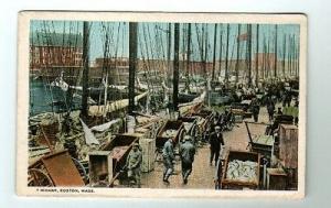 Sailing Ship Fishing Fleet T Wharf Boston Massachusetts 1920c postcard