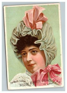 Vintage 1880's Victorian Trade Card Wilcox & White Organs - Woman in Nice Hat