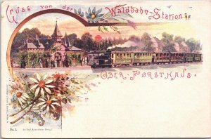 Germany Waldbahn Station Oberforsthaus Frankfurt Am Main Litho Postcard 09.48