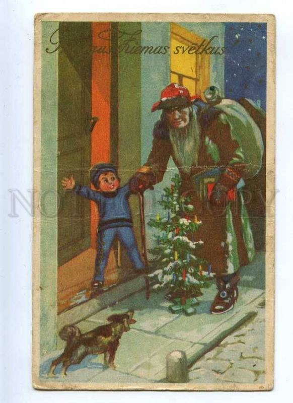 215731 SANTA CLAUS & Boy Dog by APSITS vintage PC