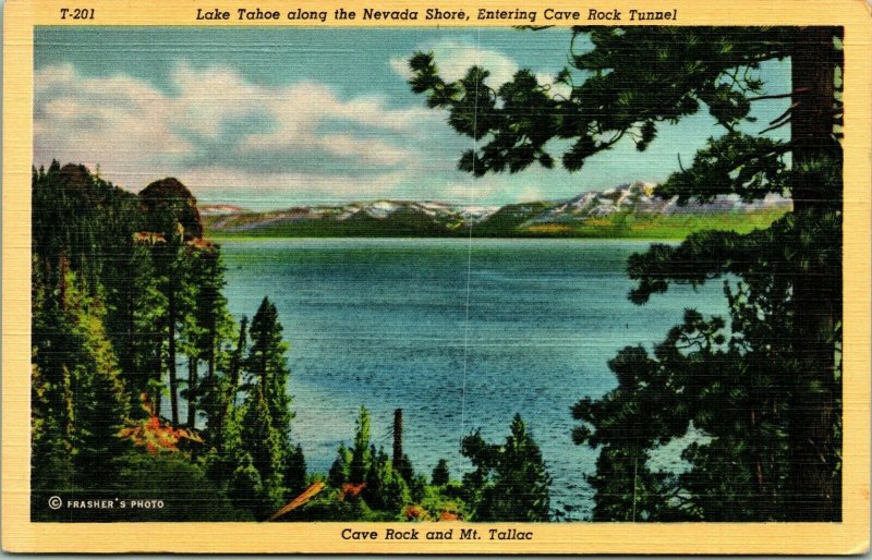 Lake Tahoe NV Along Shore Entering Cave Rock Tunnel UNP Vtg Linen ...