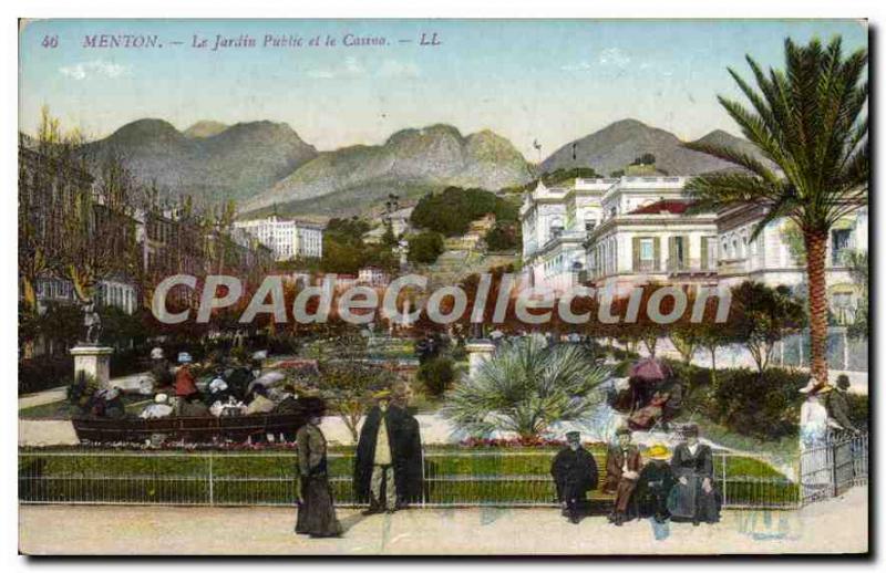 Old Postcard Menton public garden and casino