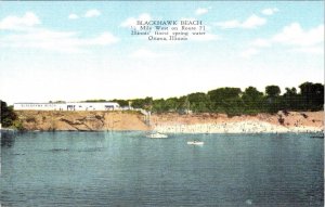 Ottawa, IL Illinois  BLACKHAWK BEACH Bathhouse~Swimmers ca1940's Linen Postcard
