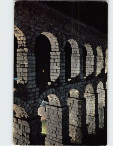Postcard Detail of the Aqueduct, Nocturnal sight, Segovia, Spain