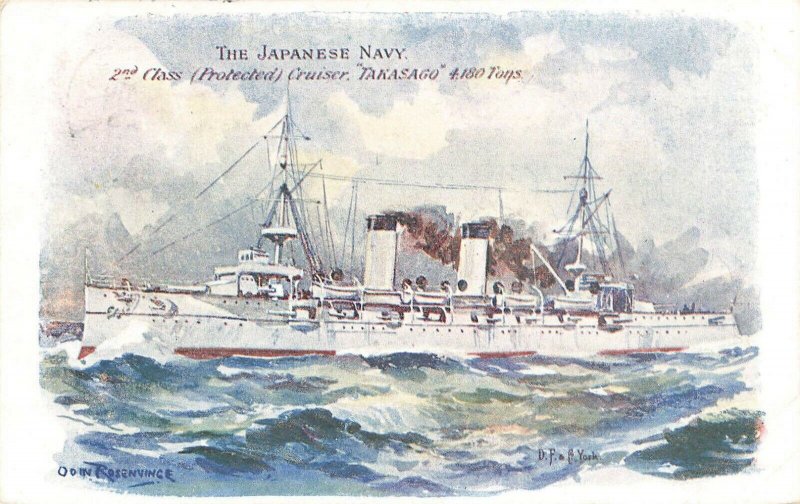 Japan 2nd Class Cruiser Takasago 1904 Artist Signed Odin Rosenvinge Postcard