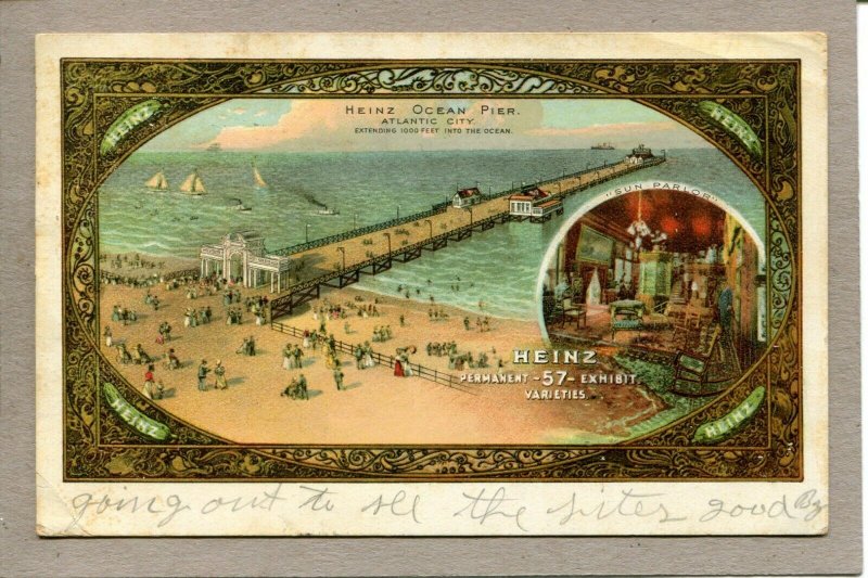 Postcard NJ Atlantic City Heinz 57 Ocean Pier Sailboats Beach View c1901  307-A