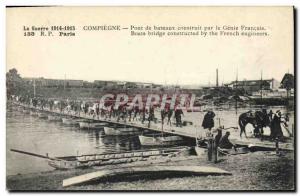 Old Postcard Army Compiegne boats bridge destroyed by the French Genie