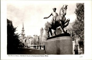 RPPC Paul Revere Statue, Old North Church, Boston MA Vintage Postcard I45