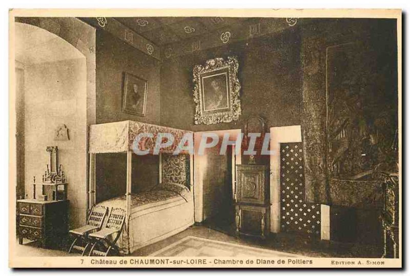 Old Postcard Chateau de Chaumont sur Loire Chamber of Diana Politiers