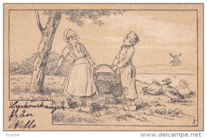 Dutch boy and girl carrying basket of apples, Windmill, 00-10s