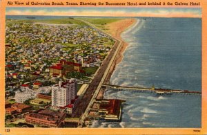 Texas Galveston Aerial View Of Beach Showing The Buccaneer Hotel 1941