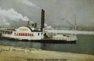 C.1900-07 Rock Island Davenport Ferry T.J.Robinson Postcard P108 