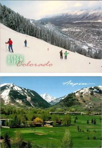 2~4X6 Postcards  Aspen, CO Colorado  SKI SLOPES~SKIERS & GOLF COURSE~Golfers