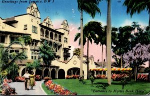 Jamaica Greetings Showing Entrance To Myrtle Bank Hotel 1956