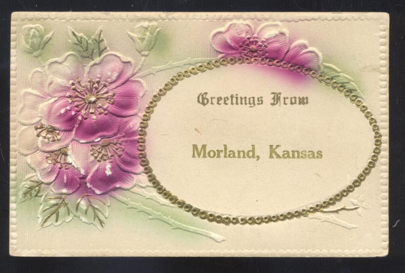 GREETINGS FROM MORLAND KANSAS HC FLOWERS ANTIQUE VINTAGE POSTCARD