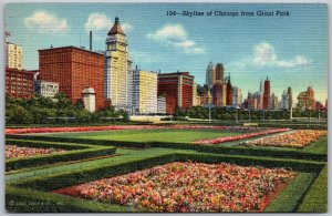 Chicago Illinois 1940s Postcard Skyline Of Chicago From Grant Park