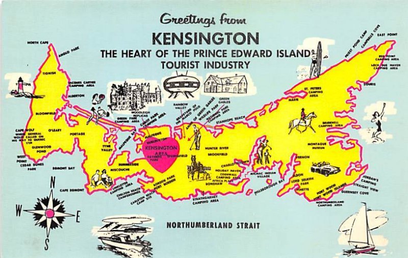 Greetings from Kensington The Heart of Prince Edward Island Map Unused 