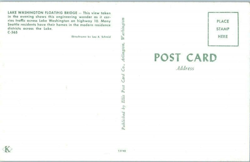 Lake Washington Floating Bridge Seattle By Moonlight Postcard