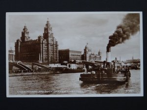 Merseyside LIVERPOOL Ferry & Liver Building CUNARD & DOCK OFFICE c1920s RP PC