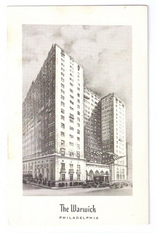 The Warwick Hotel Philadelphia PA Steelograph Ad Postcard